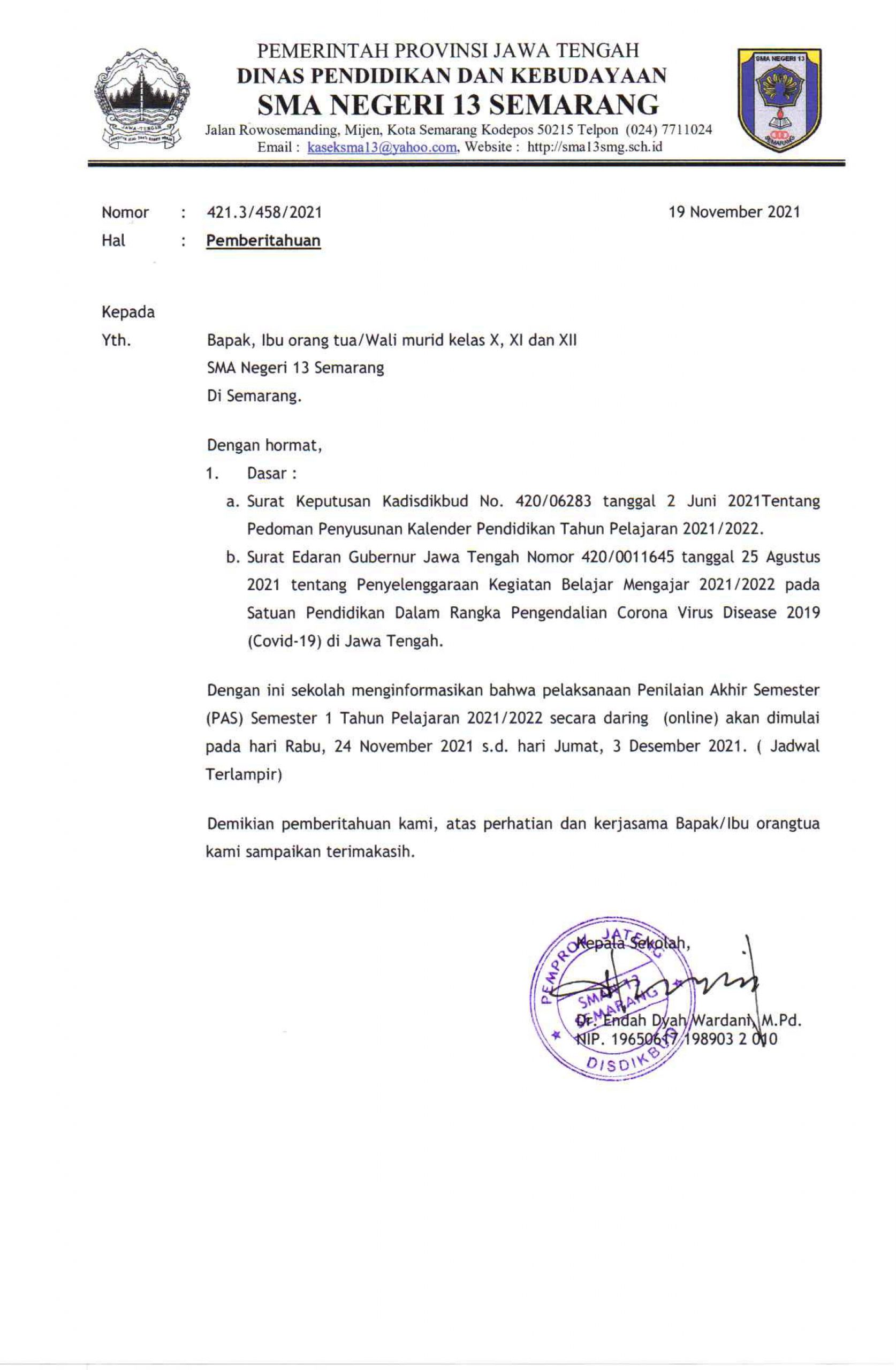 Pemberitahuan PAS Semester Ganjil Tahun Ajaran 2020/2021